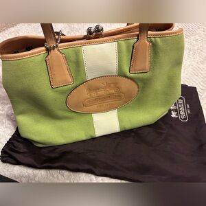 Coach Lime Green and Tan Canvas Tote